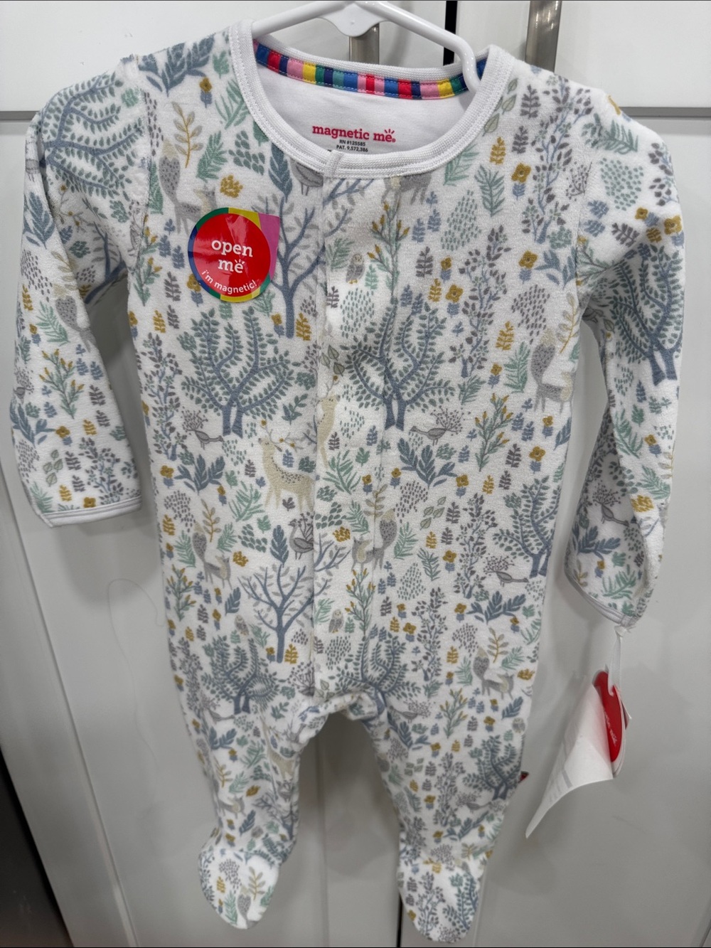 Magnetic Me White Woodland Print Organic Cotton Footie with Gray, Green & Yellow